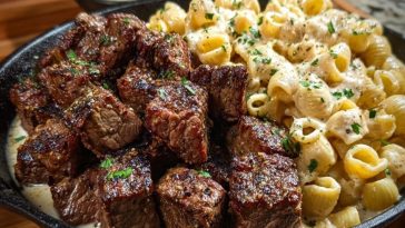 Garlic Butter Steak Bites & Creamy Chipotle White Cheddar Shells
