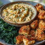 Garlic Parmesan Chicken Bites with Hot Cajun Alfredo & Crispy Spinach Twists