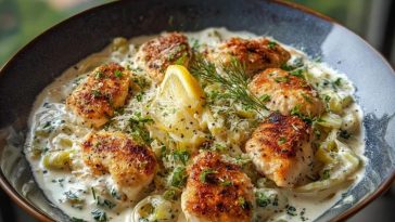 Herbed Chicken Alfredo with Truffle Feta Cream & Crispy Parmesan Leeks