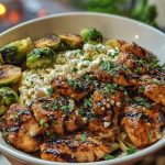 Hot Honey Balsamic Chicken Alfredo with Whipped Feta & Crispy Brussels Chips