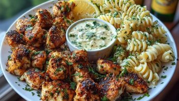 Lemon Cajun Chicken Bites with Creamy Garlic Herb Alfredo Twists