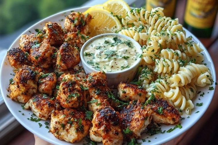 Lemon Cajun Chicken Bites with Creamy Garlic Herb Alfredo Twists