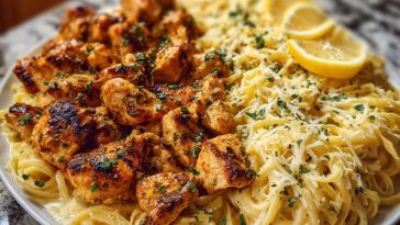 Lemon Garlic Butter Chicken Bites with Savory Parmesan Linguine