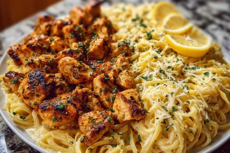 Lemon Garlic Butter Chicken Bites with Savory Parmesan Linguine