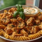 Lemon Pepper Chicken Bites & Roasted Red Pepper Cajun Alfredo Twists