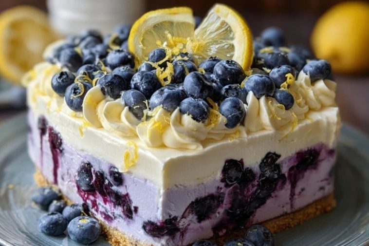 No-Bake Lemon Dazzling Blueberry Cream Cake