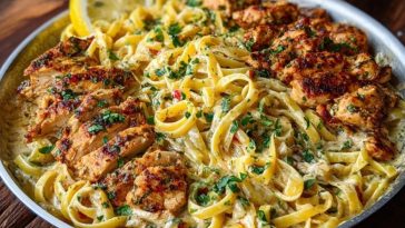 One-Pot Creamy Cajun Chicken Linguine with Garlic Mozzarella Sauce