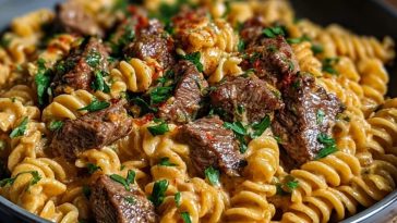 One-Pot Creamy Spicy Garlic Butter Steak & Pasta