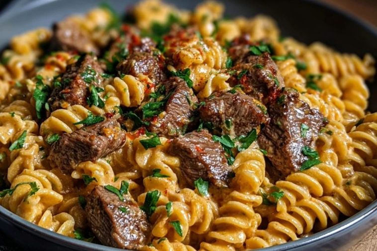 One-Pot Creamy Spicy Garlic Butter Steak & Pasta