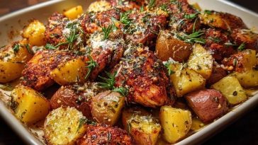 Oven-Roasted Cajun Chicken and Garlic Potatoes with Parmesan