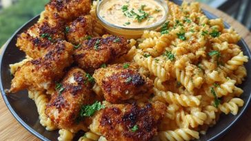 Parmesan Chicken Bites with Smoky Cajun Alfredo Gemelli