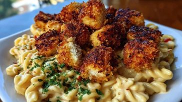 Parmesan Crusted Chicken Bites & Smoked Cajun Alfredo Gemelli