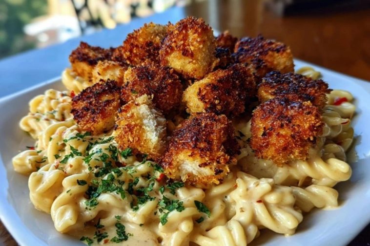 Parmesan Crusted Chicken Bites & Smoked Cajun Alfredo Gemelli