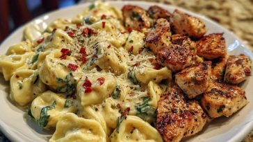 Spicy Garlic Chicken Tortellini in Cheesy Alfredo Cream