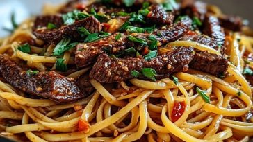 Sweet and Spicy Garlic Steak Pasta