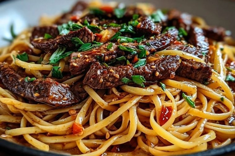 Sweet and Spicy Garlic Steak Pasta