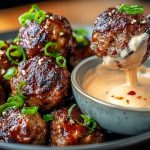 Tender Korean BBQ Meatballs with Spicy Mayo Dip