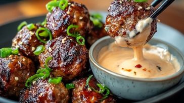 Tender Korean BBQ Meatballs with Spicy Mayo Dip