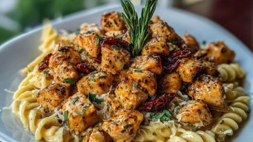 Tuscan Garlic Chicken Bites & Sun-Dried Tomato Cajun Alfredo Pasta