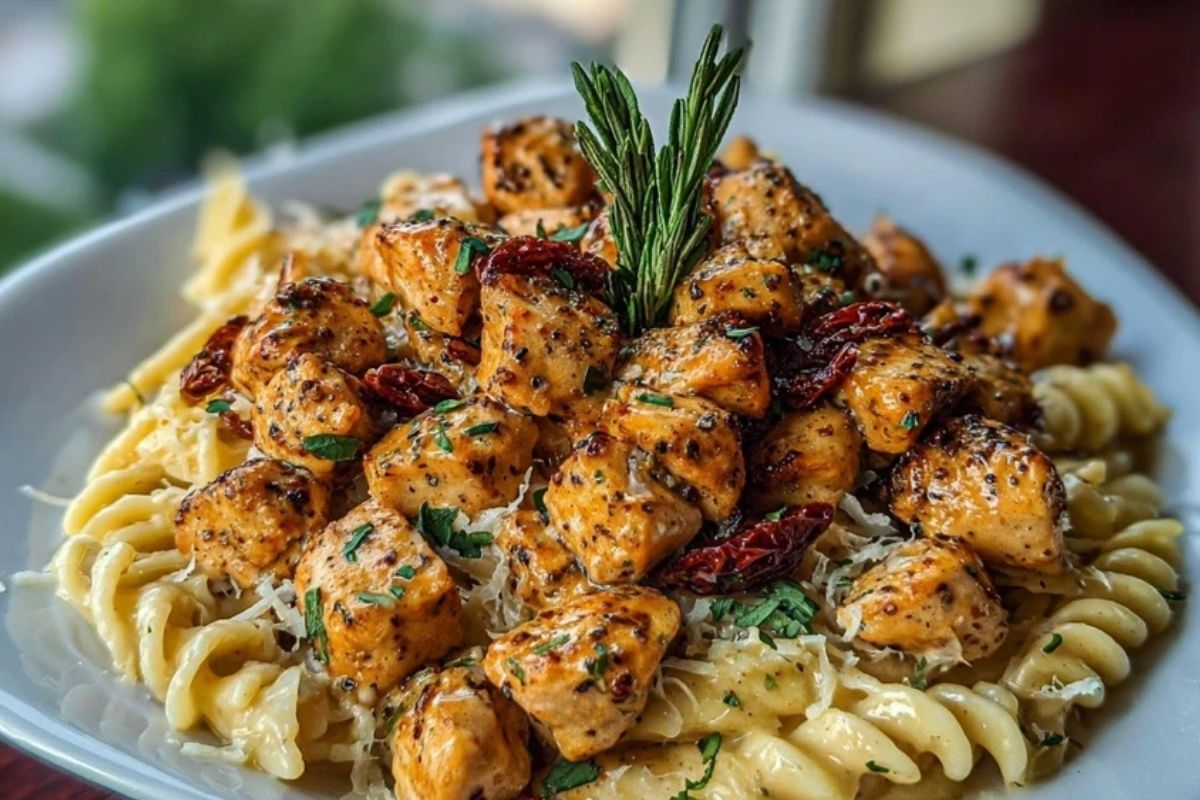 Tuscan Garlic Chicken Bites & Sun-Dried Tomato Cajun Alfredo Pasta