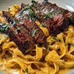 Velveeta Steak Fettuccine with Garlic Butter Cream Sauce