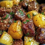 Air Fryer Garlic Butter Steak Bites and Potatoes