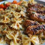 Bowtie Pasta with Creamy Cajun Chicken and Mozzarella Cheese Sauce