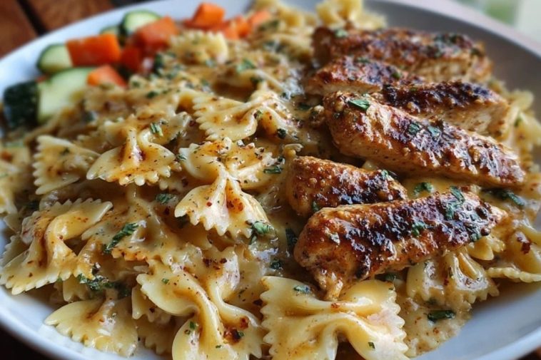 Bowtie Pasta with Creamy Cajun Chicken and Mozzarella Cheese Sauce
