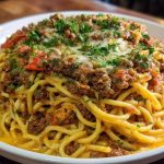 Cajun Beef Spaghetti in Creamy Three-Cheese Parmesan Sauce