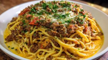Cajun Beef Spaghetti in Creamy Three-Cheese Parmesan Sauce