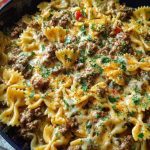 Cajun Cream Cheese Alfredo Bowties with Spiced Ground Beef