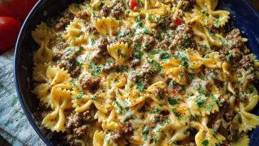 Cajun Cream Cheese Alfredo Bowties with Spiced Ground Beef