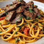 Cajun Garlic Butter Linguine with Tender Beef Strips