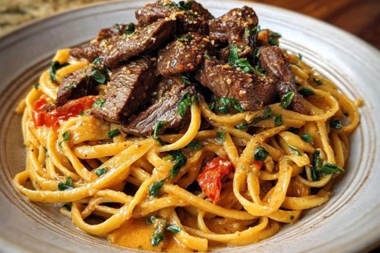 Cajun Garlic Butter Linguine with Tender Beef Strips