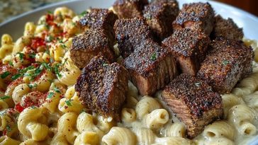 Cajun Steak Bites with Cheesy Garlic Shell Pasta Skillet
