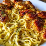 Cheesy Alfredo Linguine with Golden Garlic Butter Chicken in Creamy Sauce