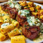 Cheesy Garlic Butter Steak with Rigatoni in Four-Cheese Sauce