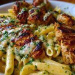 Cheesy Penne and Cajun Chicken in Garlic Parmesan Cream