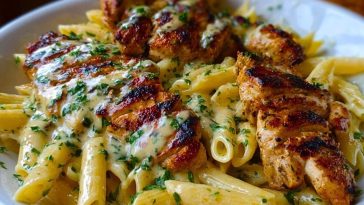 Cheesy Penne and Cajun Chicken in Garlic Parmesan Cream