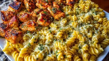 Cheesy Rotini with Garlic Parmesan Chicken Easy Pasta Dinner