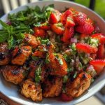 Chicken Bites with Strawberry-Jalapeño Mint Salsa Bowl