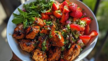 Chicken Bites with Strawberry-Jalapeño Mint Salsa Bowl