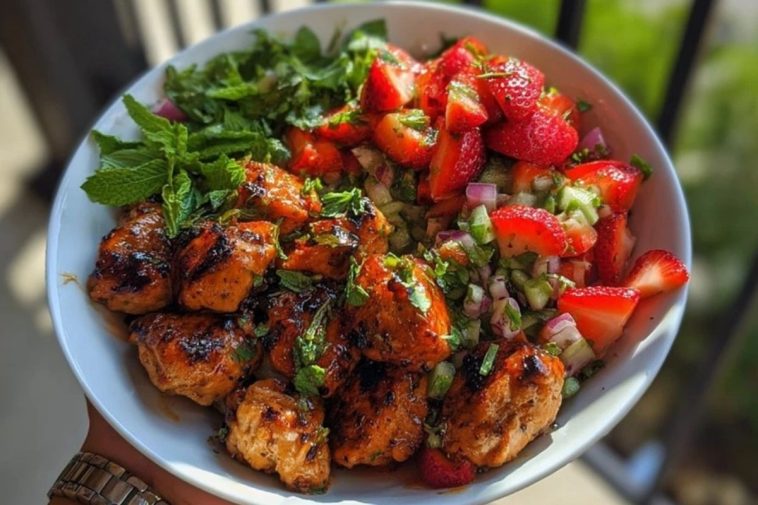 Chicken Bites with Strawberry-Jalapeño Mint Salsa Bowl
