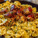 Chicken Creamy Velveeta Bowtie Pasta with Mozzarella Garlic Sauce