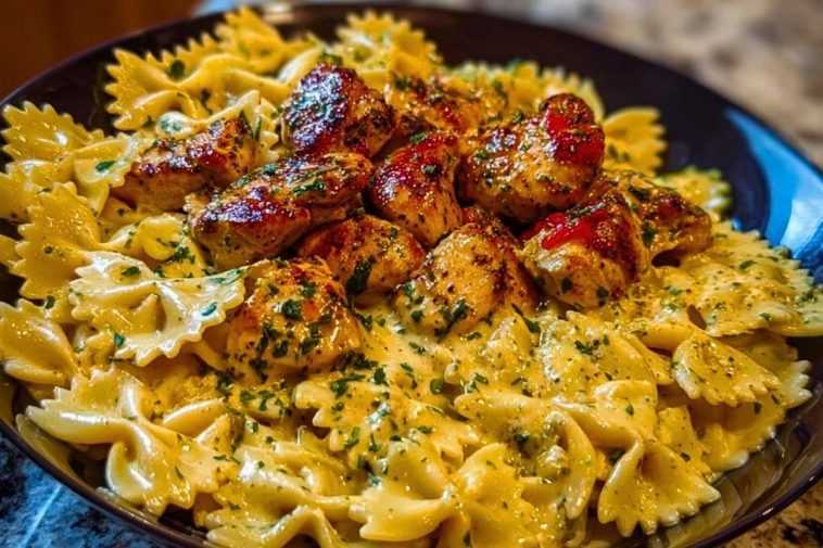 Chicken Creamy Velveeta Bowtie Pasta with Mozzarella Garlic Sauce