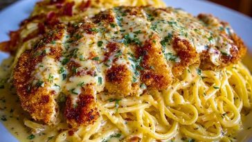 Chicken Smothered in Cheesy Alfredo Three-Cheese Spaghetti Sauce