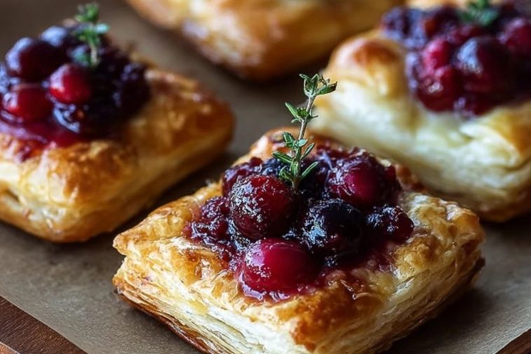 Cranberry Brie Puff Pastry Bites
