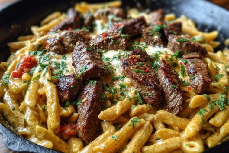 Creamy Cajun Butter Tender Steak Pasta Skillet