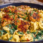 Creamy Chicken Tortellini with Spinach and Garlic Parmesan Cheese