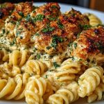 Creamy Garlic Parmesan Chicken with Cheesy Twisted Pasta